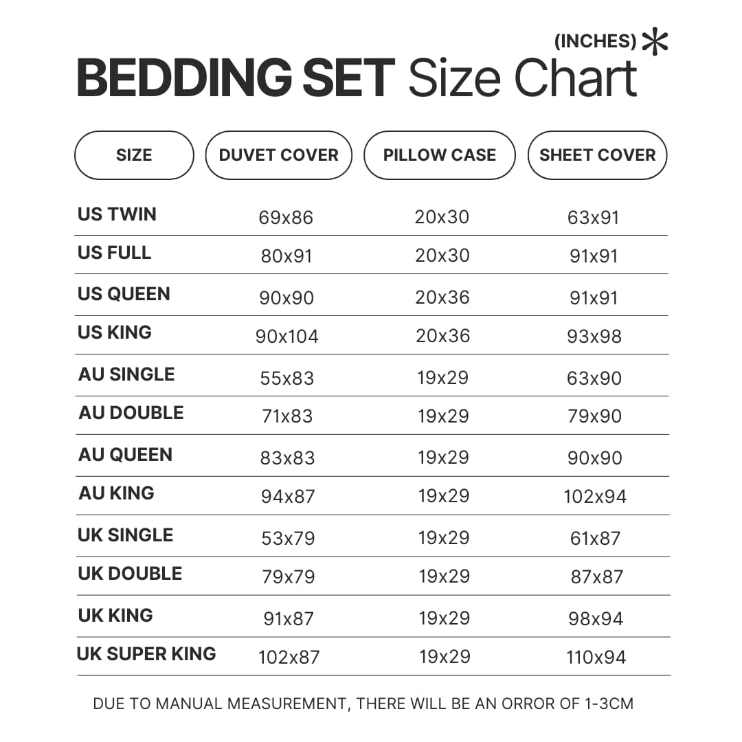 Bedding Set Size Chart - Ghibli Mall