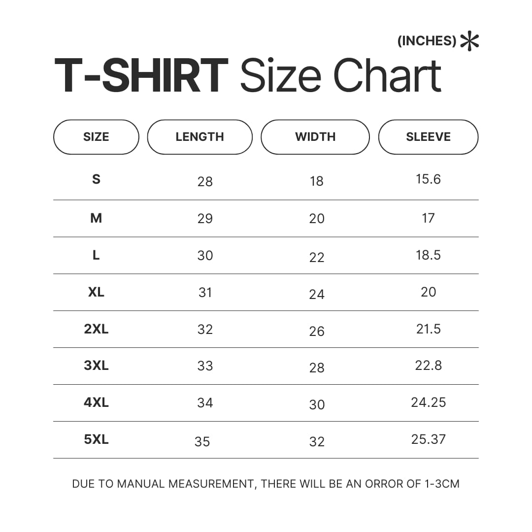 T shirt Size Chart - Ghibli Mall