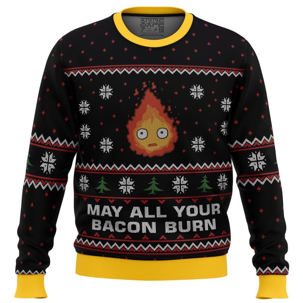 studio ghibli may all your bacon burn calcifer howls moving castle miyazaki premium ugly christmas sweater 901446 - Ghibli Mall